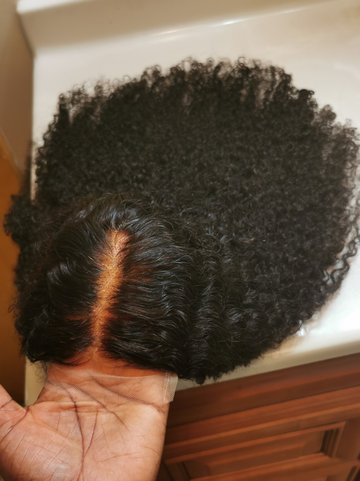 Quality Natural Black Burmese Curly Human Hair Glueless Closure Wig 24″ Handmade