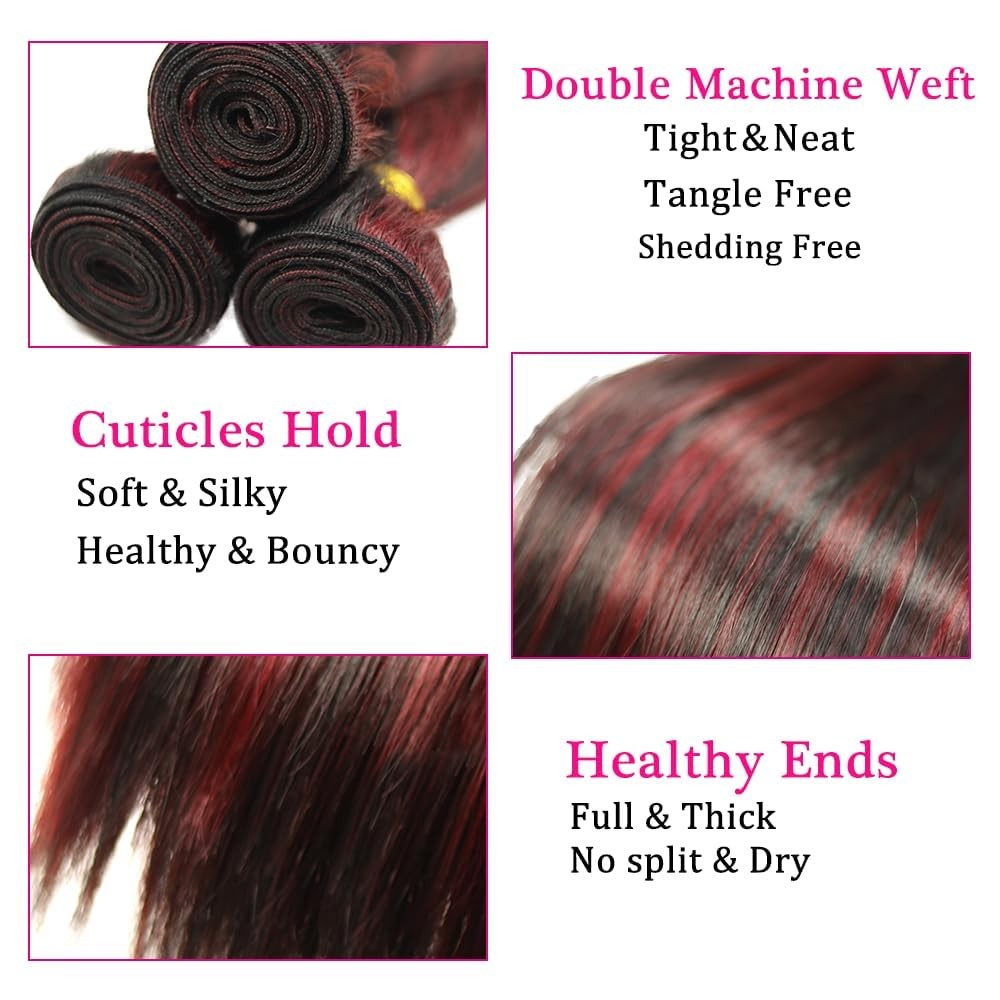 Peenoll Burgundy Body Wave Human Hair Bundles26 28 30 Inch P1B/99J Human Hair