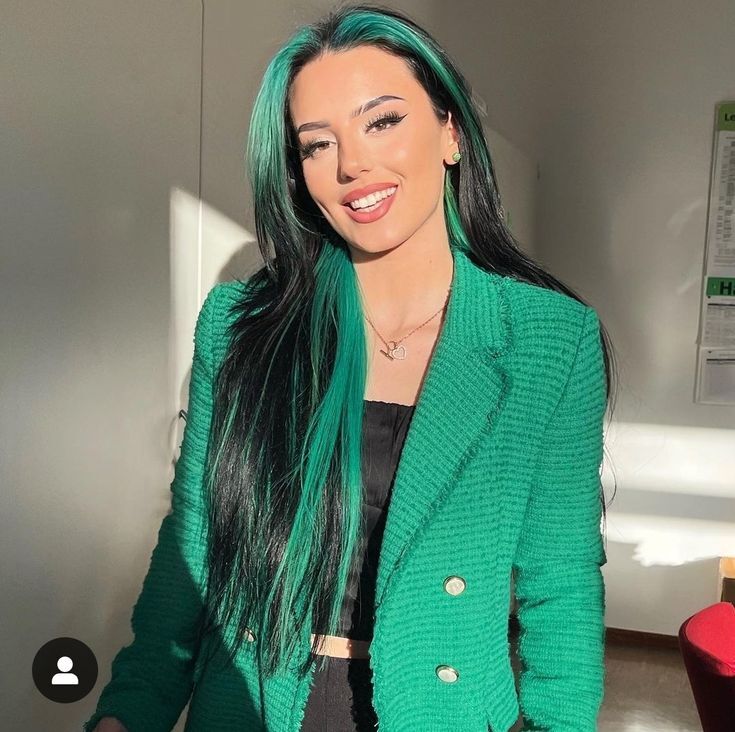 Black Ombre Green Highlight Long Body Wavy Wig T lace Front 100% Human Hair Wig