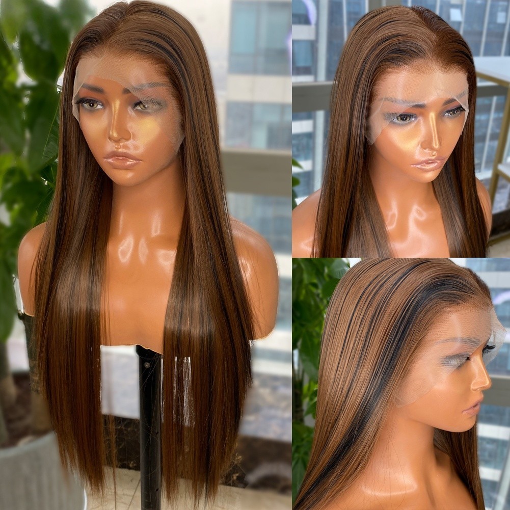 Long Highlights Silky Straight 13×4 Futura Synthetic Lace Front Hand Tied Wigs