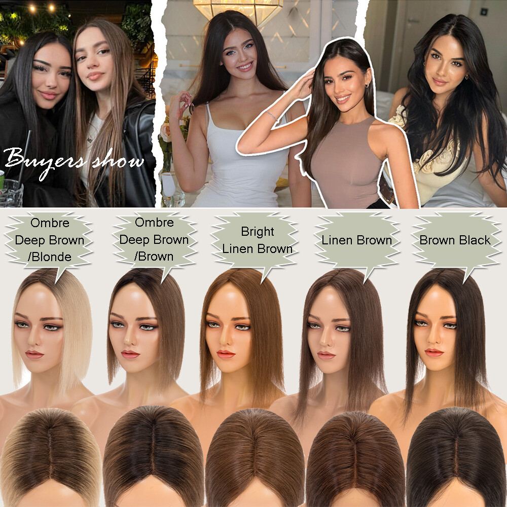 100% Real Human Hair Clip in Hairpiece Topper Top Toupee for Women Thinning Hair