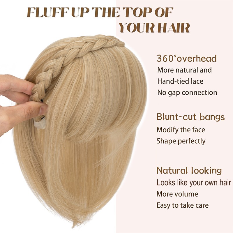 Headband Three-Strand Braids With Bangs Topper Full Head Women Girls Daily Wear