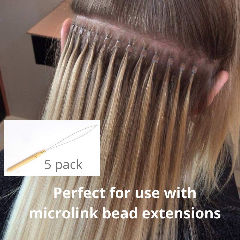 5 Wooden Hair Extensions Loop Needle Threader Wire Pulling Hook Tool for