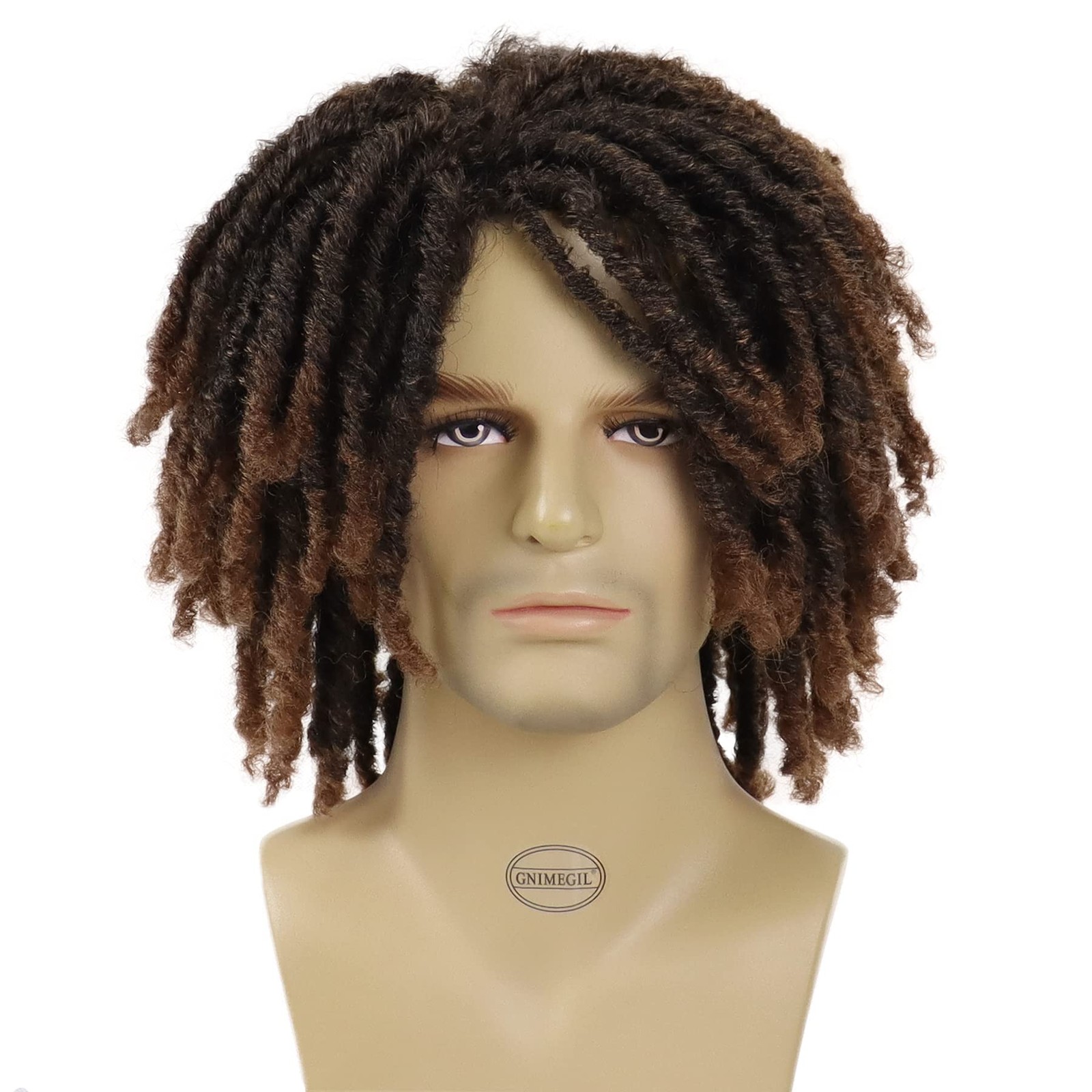 Gnimegil Short Braided Wig – Afro Bob Ombre Brown Crochet Twist Hair Dreadlocks