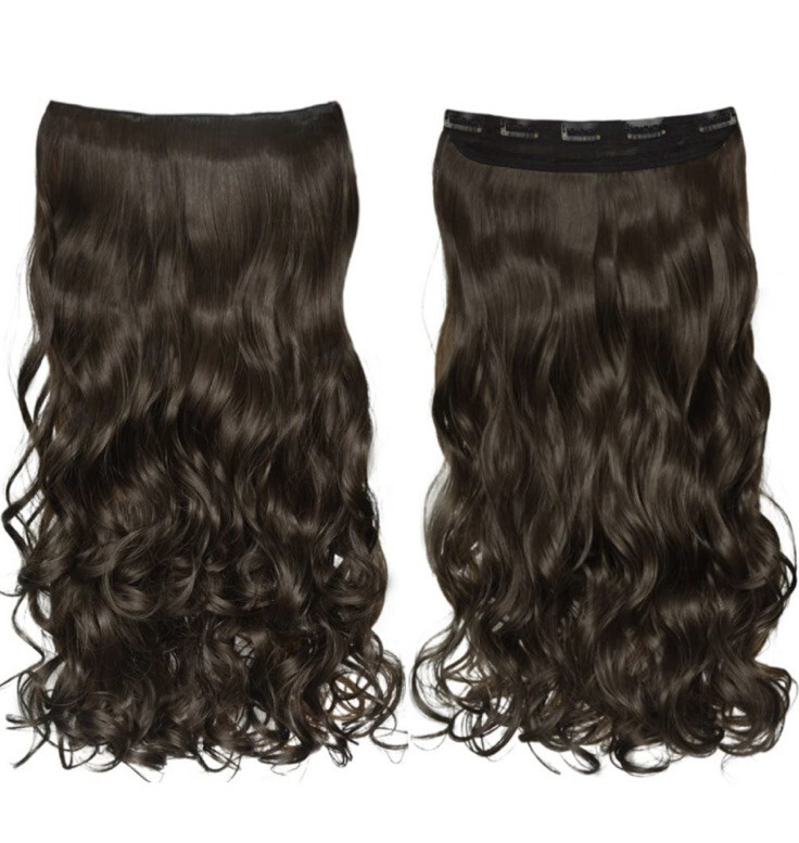 REECHO 18″ 1 Pk 3/4 Full Head Curly Wavy Clips in on Synthetic Hair Ext Brown