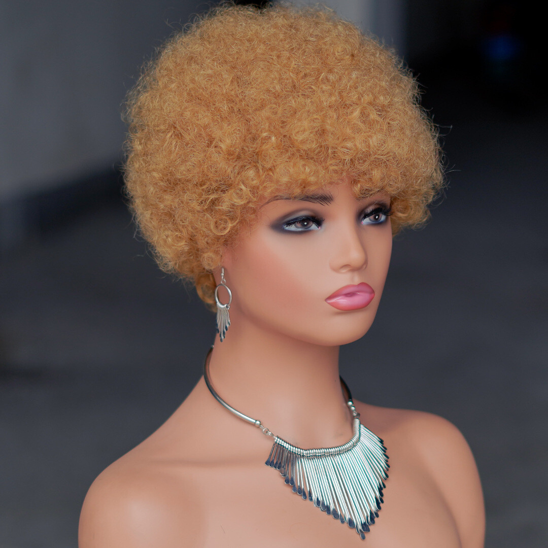 6″ Human Hair Wig Short Afro Kinky Curly Full Machine Made Wig for Black Women