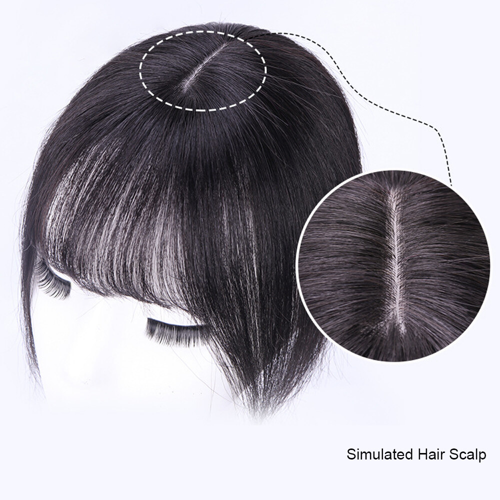 100% Human Hair Toupee Clip in Hairpiece Thin Topper with Bangs Top Hair Pieces