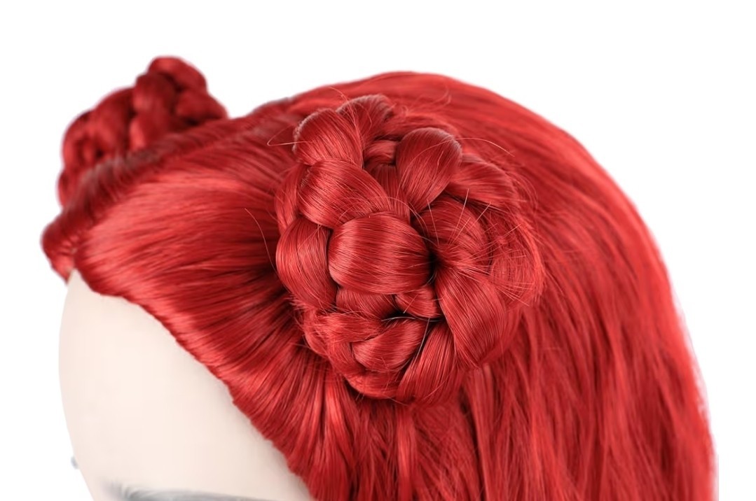 Long Curly Red Cosplay Wig with 2 Buns for Halloween Birthday Costume Brand New