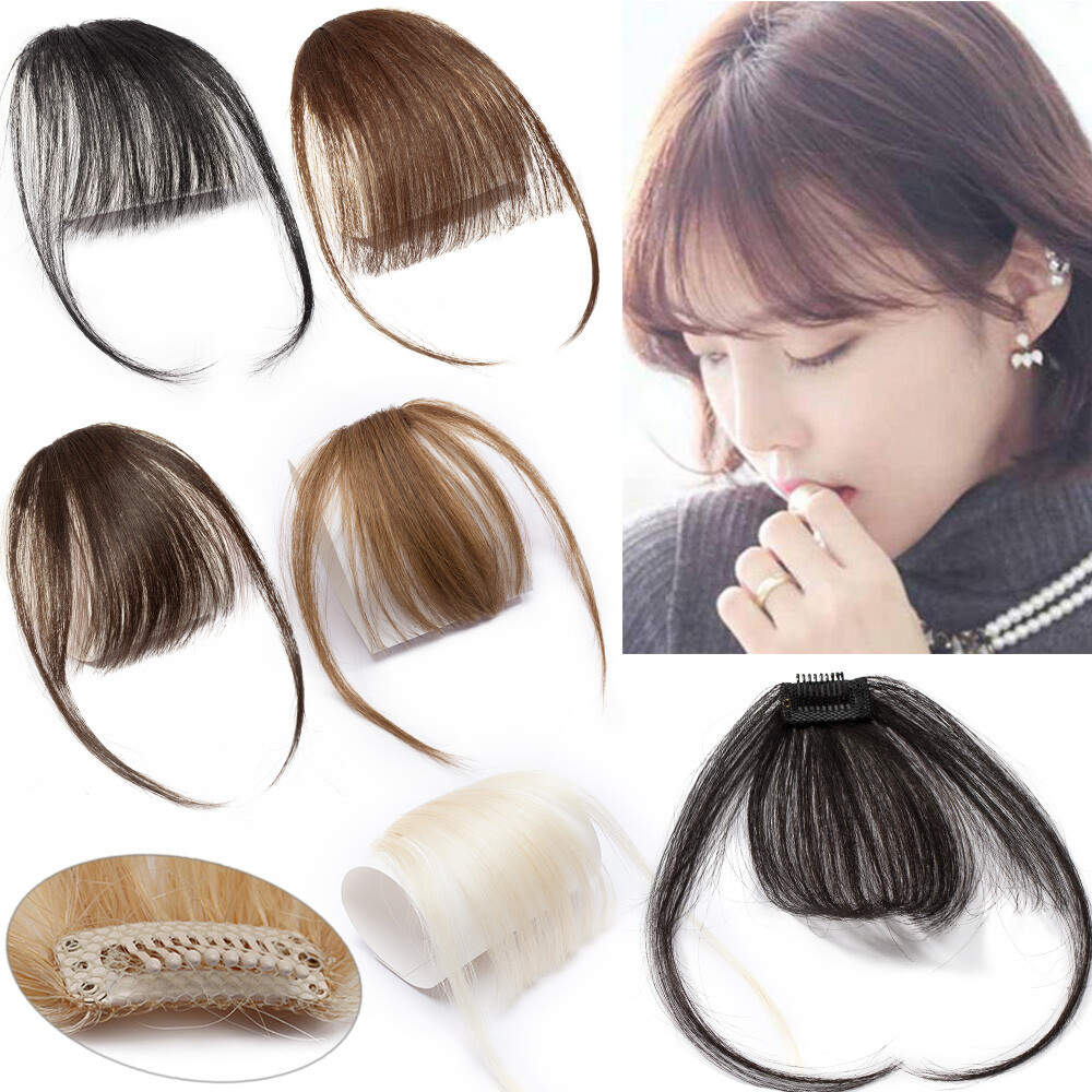 Thick Bangs 100% Remy Human Hair Extensions Clip In Fringe Black Brown Blonde US