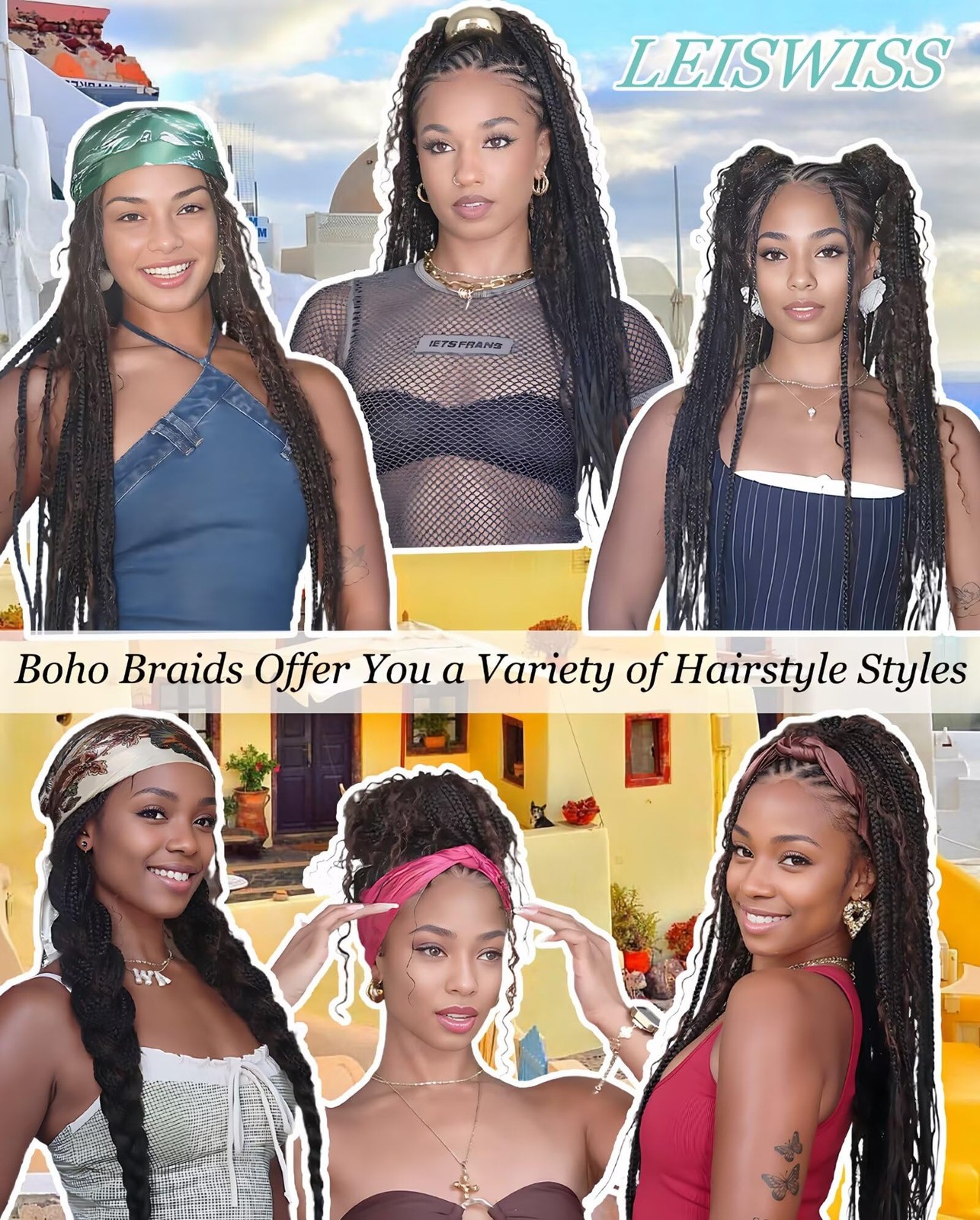 LEISWISS T30 20 Inch 150g Boho Braids Human Braiding Hair Deep Wave 6 Bundles
