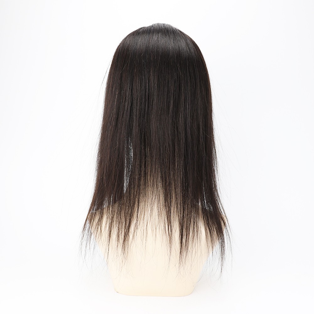 Woman’s Real Human Hair Topper Silk Skin Base #1b Black Lace Closure Remy Hair