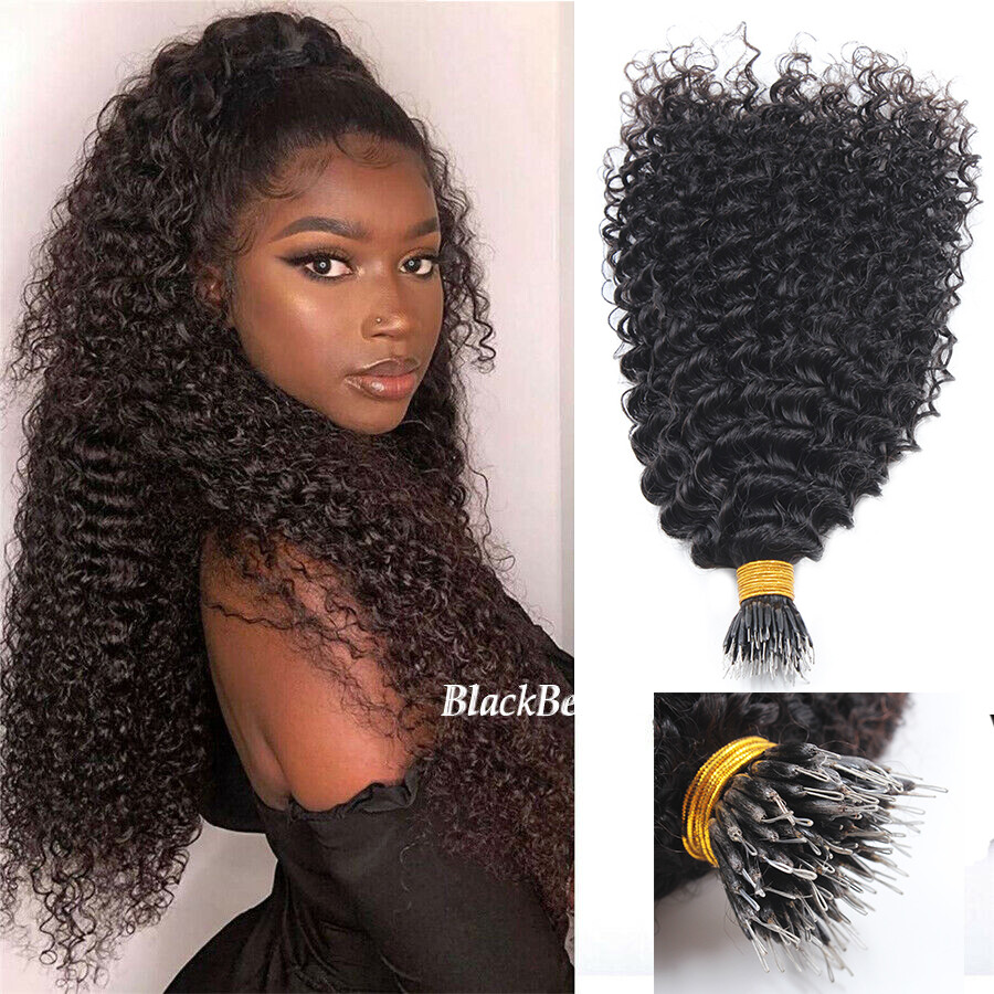 Kinky Curly Nano Ring Human Hair extension Microlink Curly I Tip Hair 100Pcs