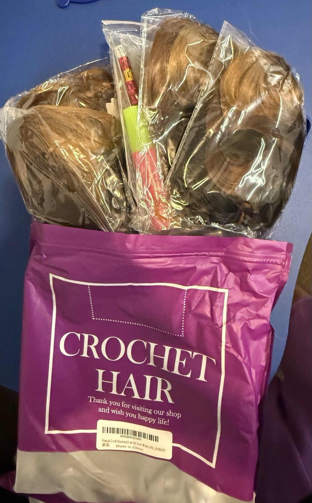 Crochet hair extensions French Curly BrailingH air 22 Inch Pack Of 8 1B/30/27)