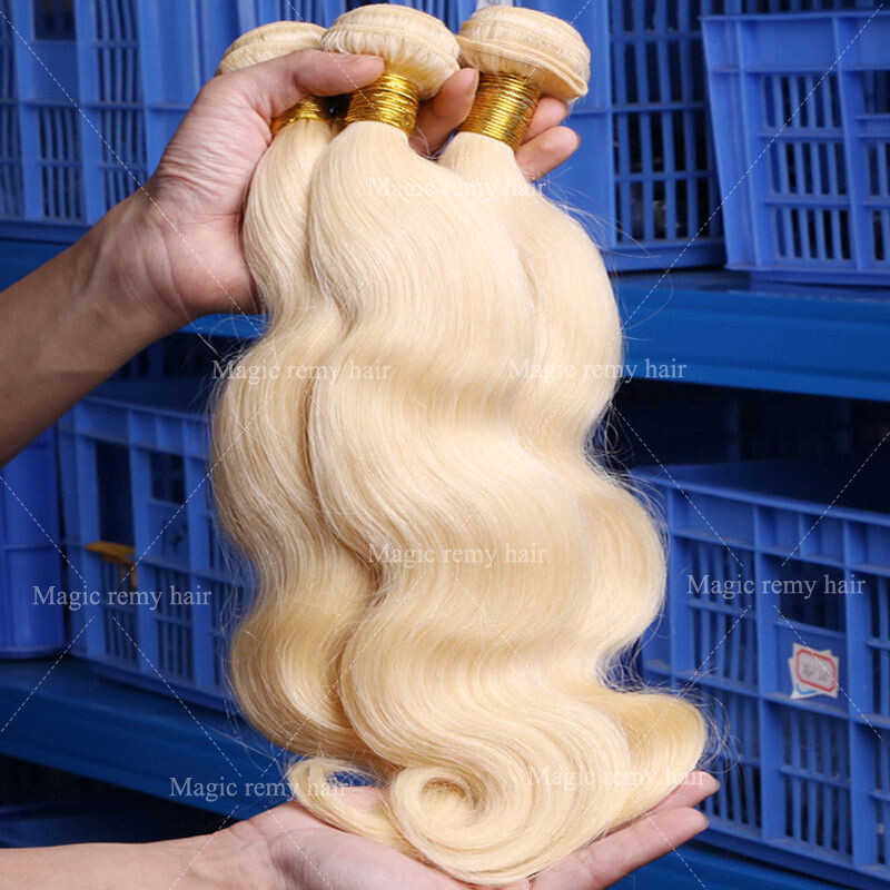 Blonde Virgin REMY Human Hair Extensions Doubel Weft Weave 100-300g with closure