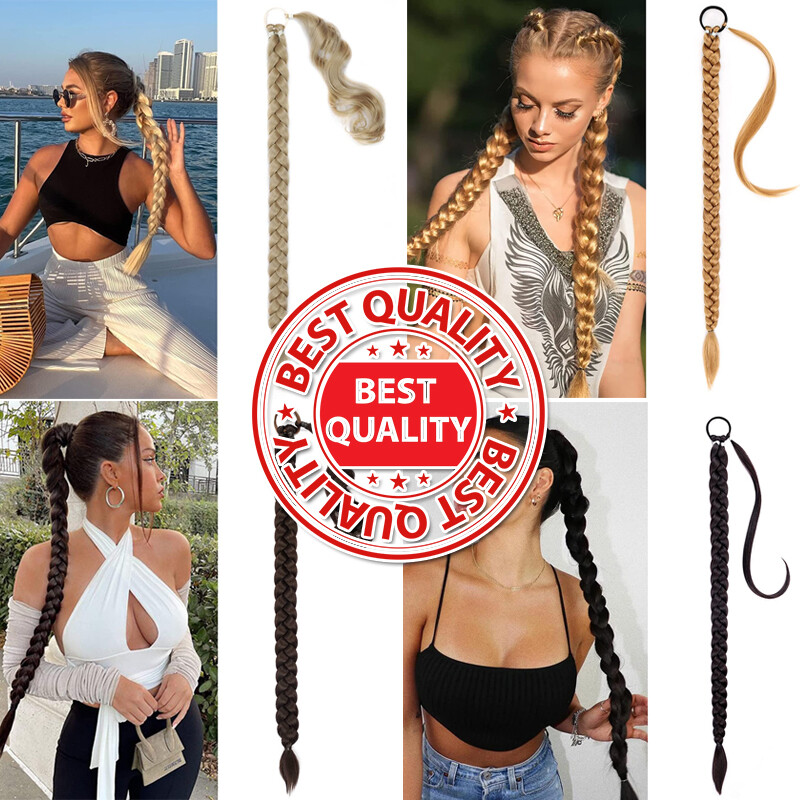 US 100% Natural As Human False Braided Ponytail Wrap On Hair Extensions Hair Tie