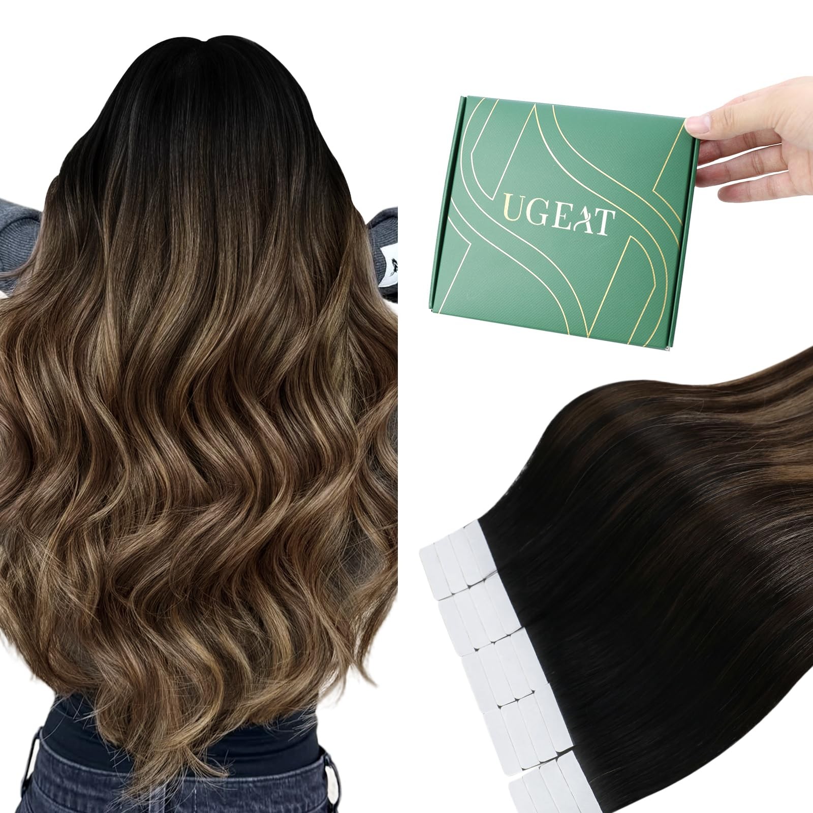 Tape in Hair Extensions 14 Inch 40G Ombre Black Dark Brown 20Pcs – DIY