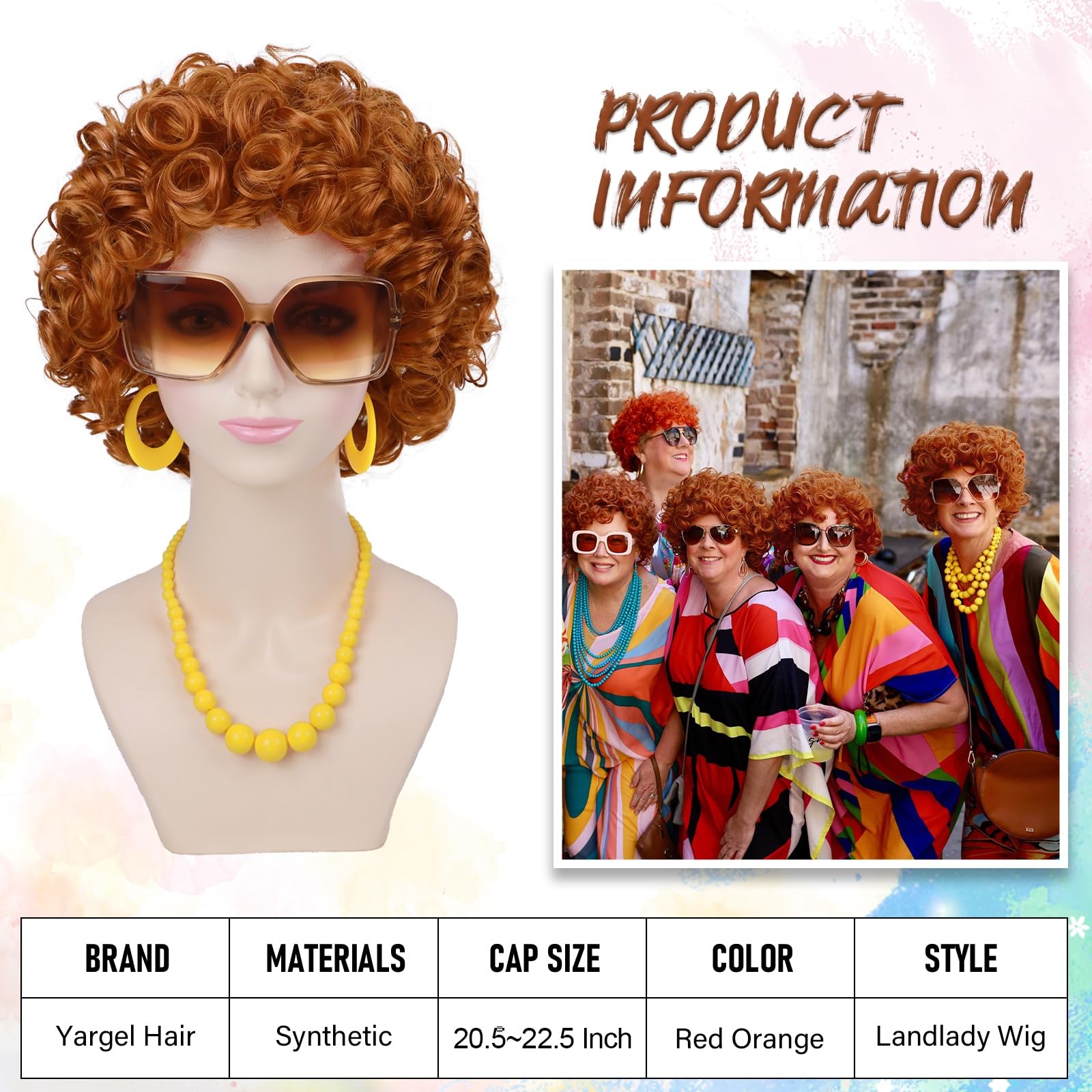Orange for Landlady Costume Red Orange Curly Synthetic With Yellow Jewelry Ne…