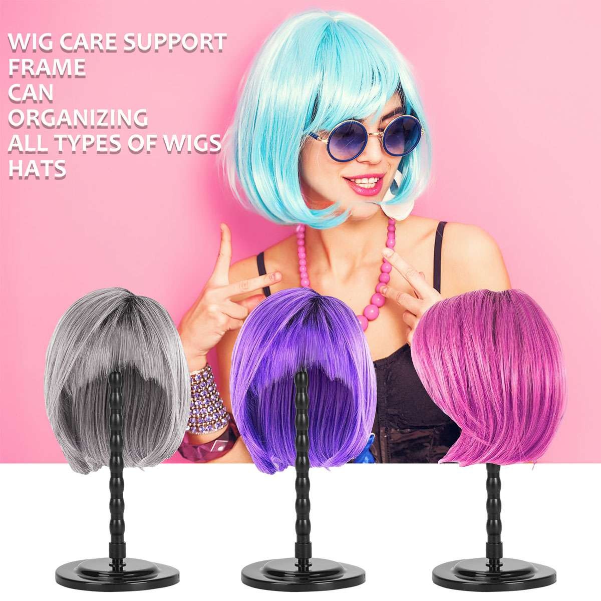 Wig Stand Plastic Hat Display Wig Head Holders Mannequin Head Stand Portable