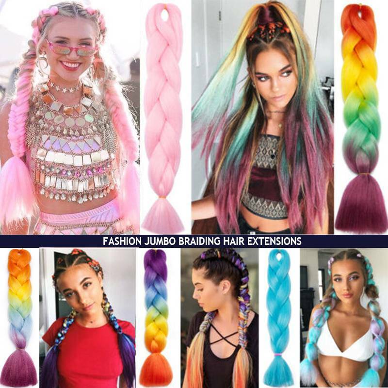 24″ Christmas Jumbo Braiding Hair Extensions Ombre Rainbow Twist Braids as Human
