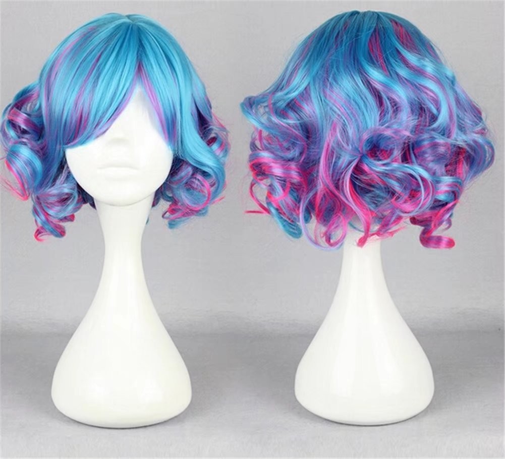 Cosplay Wig Short Curly Colorful Rainbow Cosplay Halloween Party Princess Cos…
