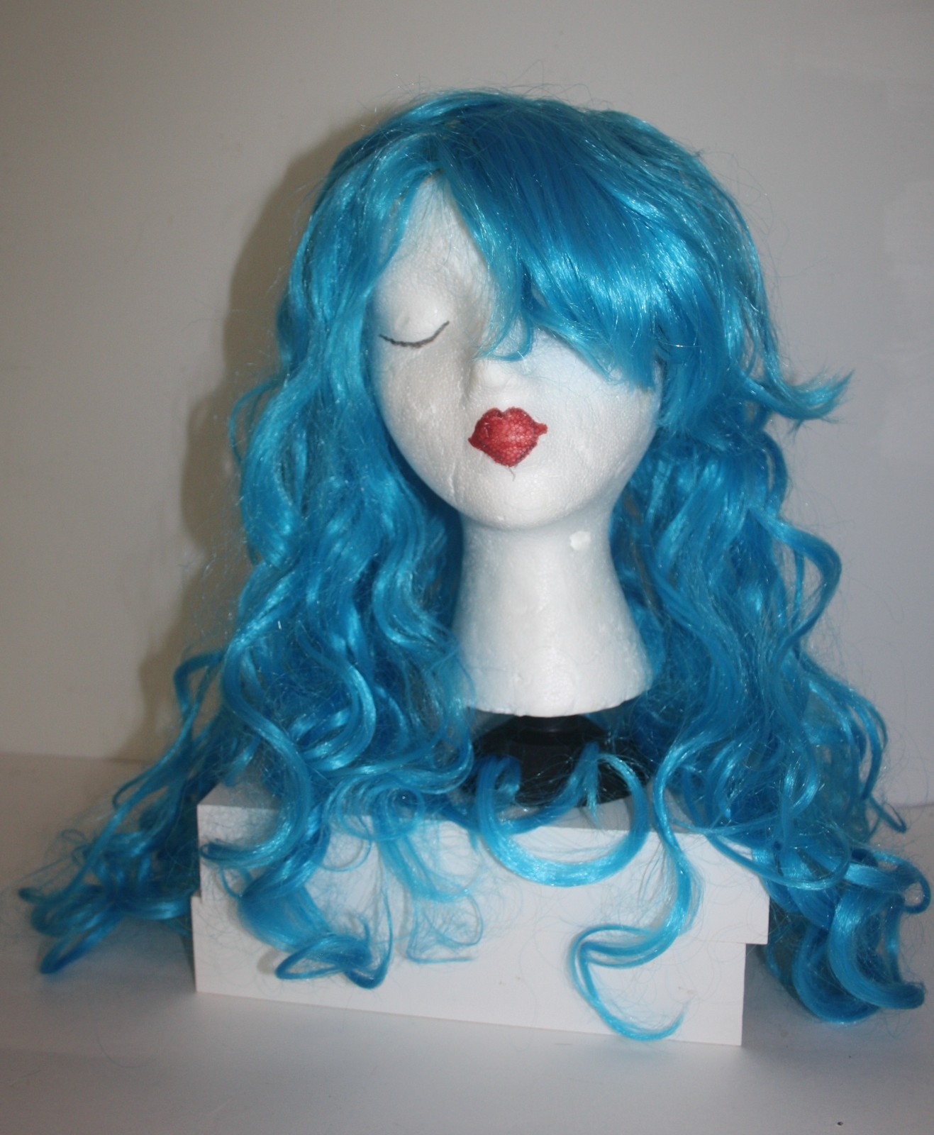 Long Blue Curly Ringlets Wig with Bangs Costume Cosplay Mermaid