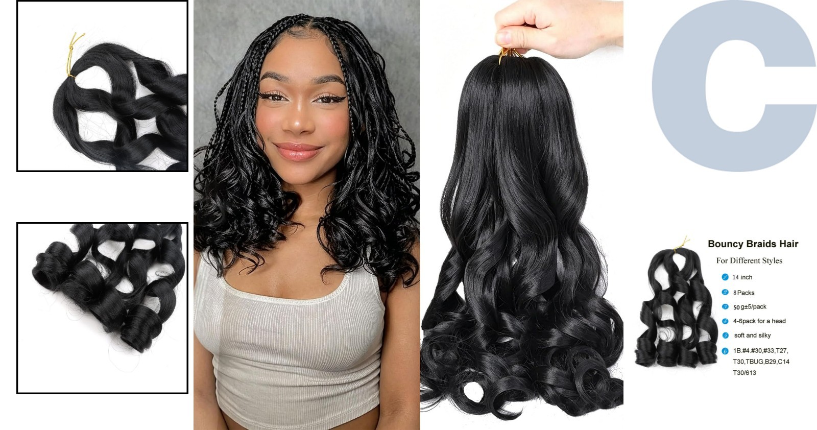 High-Quality 14 Inch French Curl Braiding Hair Extensions – 8 Packs 1b
