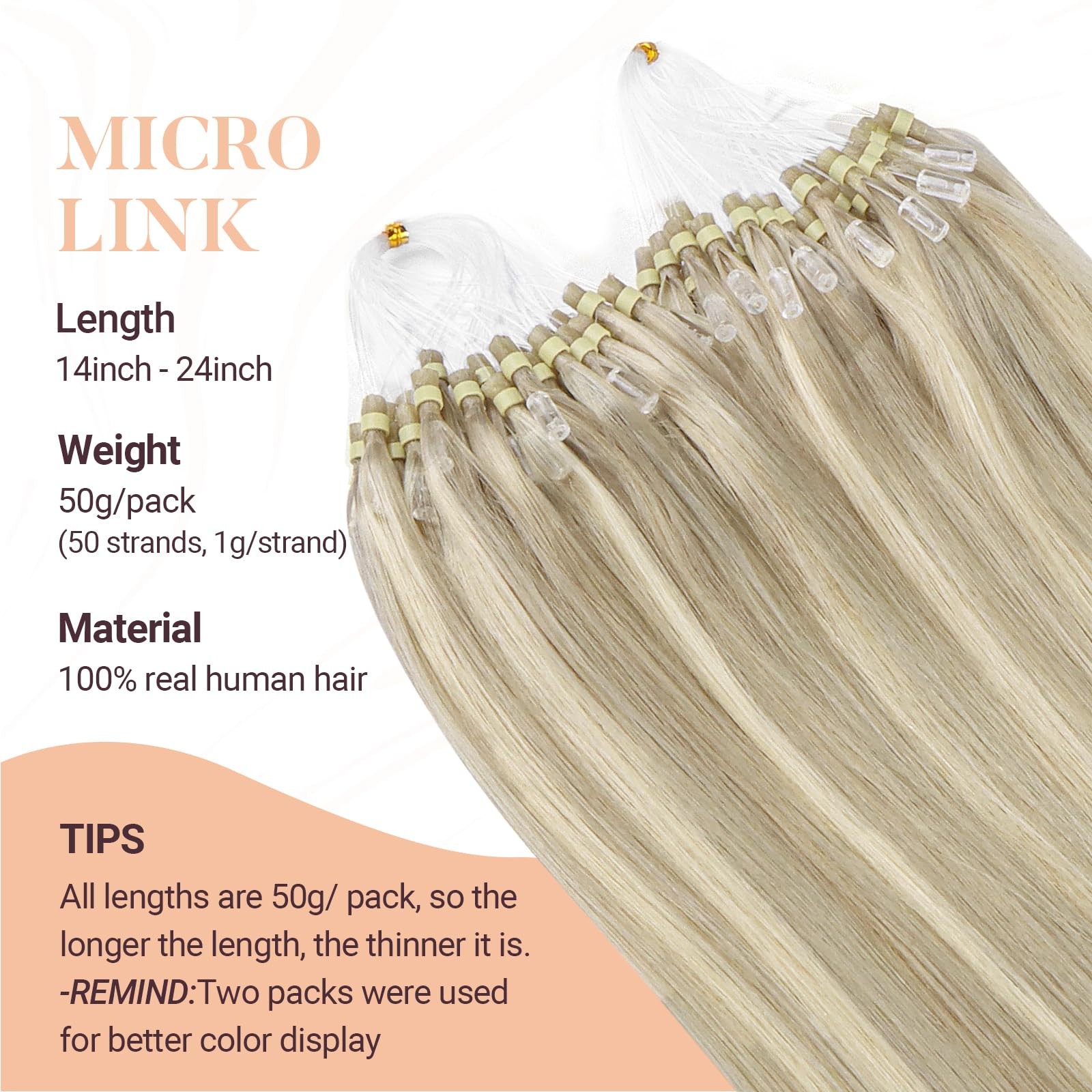 Maxita Microlink Hair Extensions Human Hair Ash Blonde Highlighted Platinum