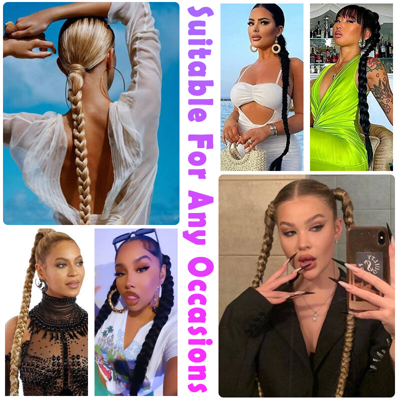 US 100% Natural As Human False Braided Ponytail Wrap On Hair Extensions Hair Tie