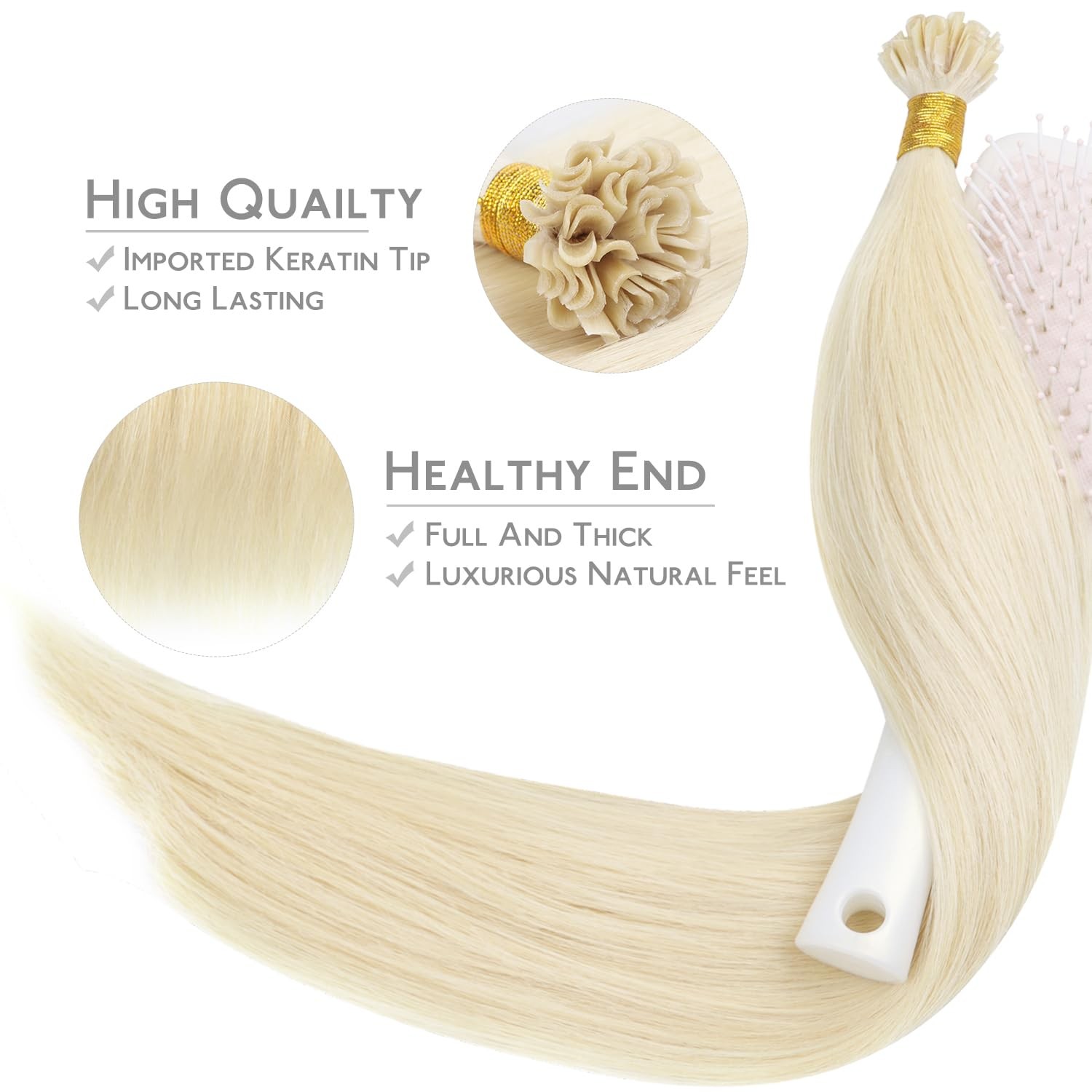 Wennalife U Tip Hair Extensions Human Hair 50G 50S 14 Inch Platinum Blonde Remy