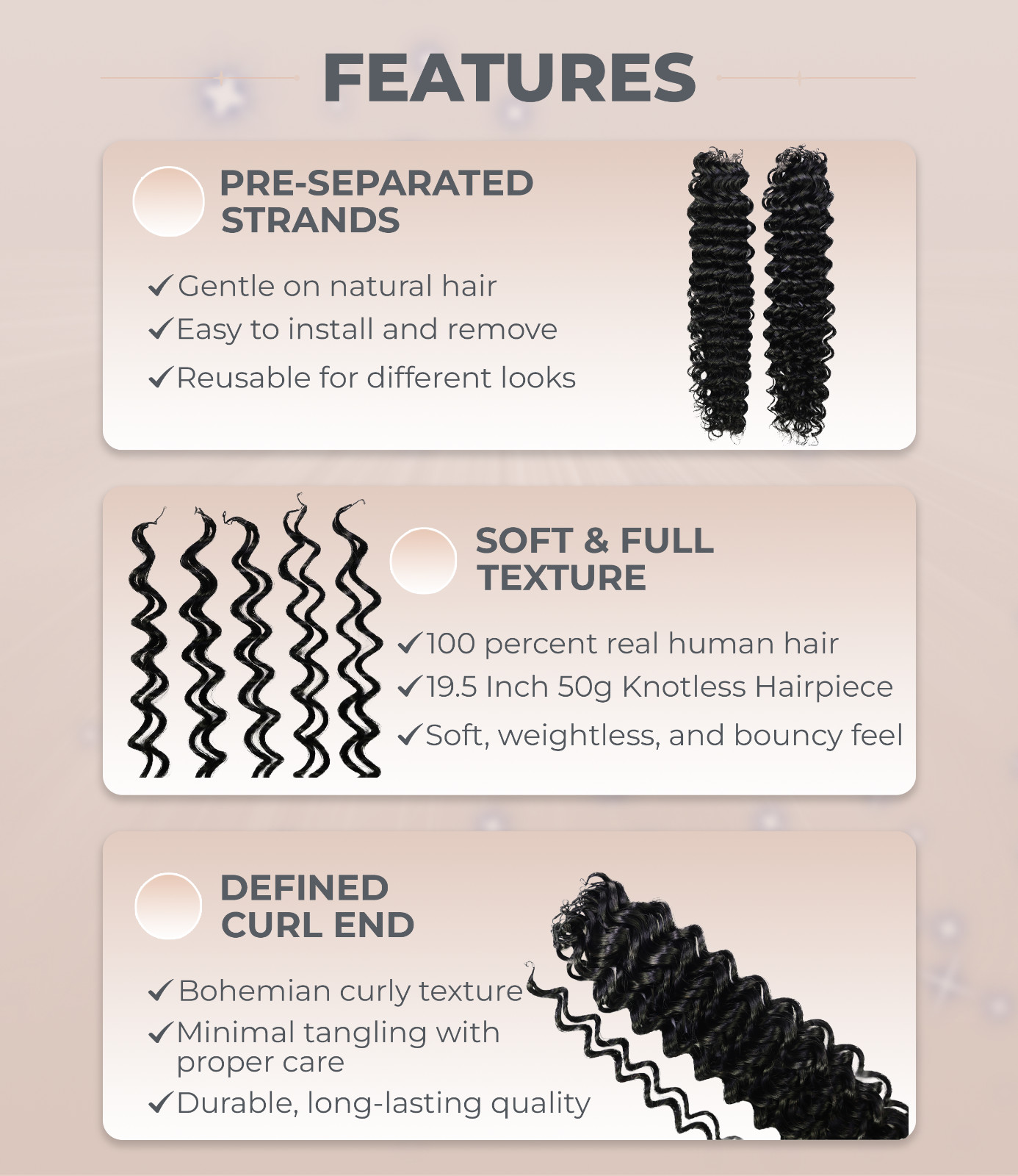LUXLUXE Water Wave Braids Pre Looped Long Human Hair Extensions 40 Strands