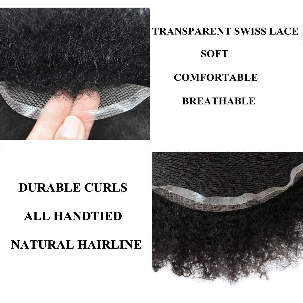 Full Lace Afro Curl Mens Toupee African American Human Hair Curly Systems US