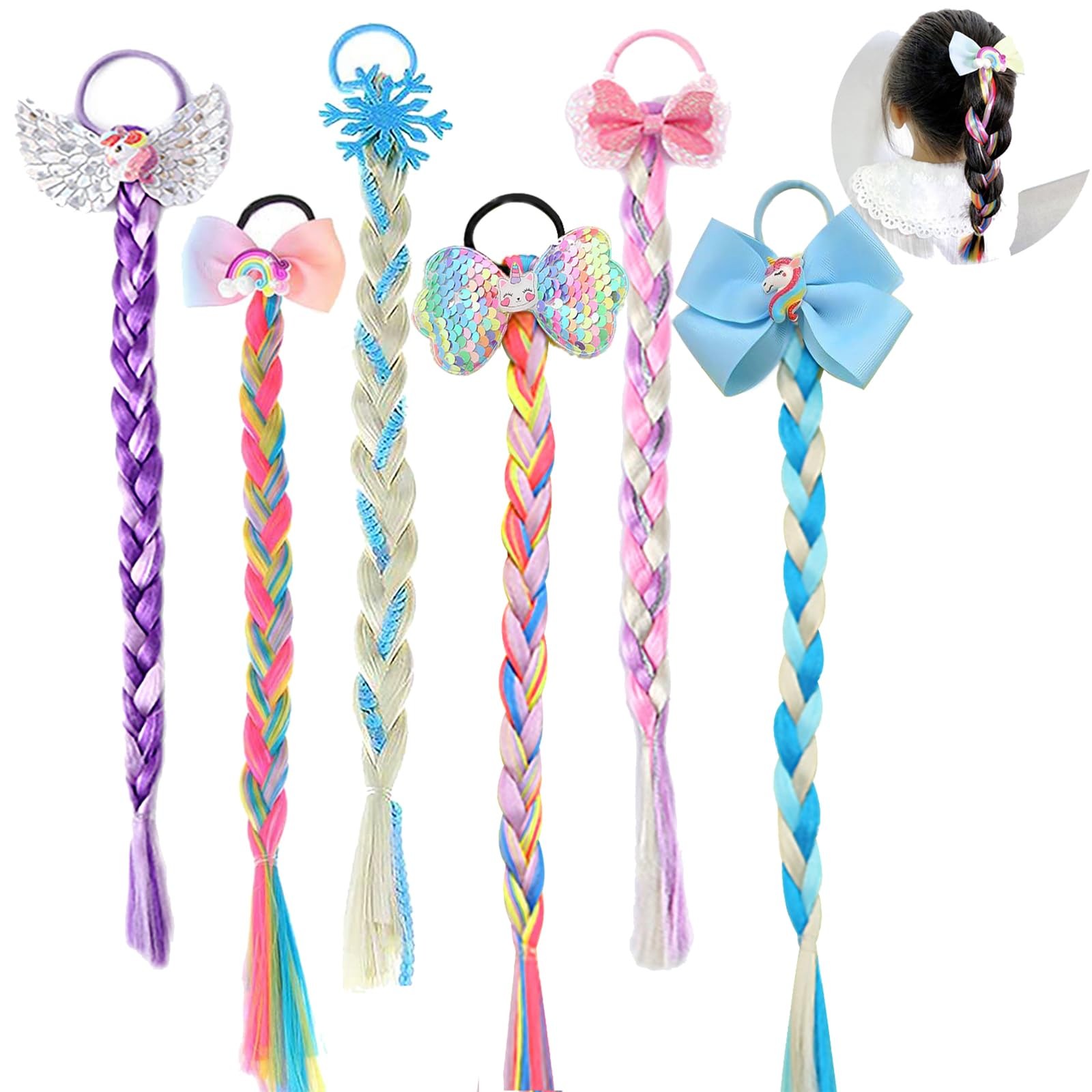 6Pcs Girls Colored 6 Count (Pack of 1), Kids Ponytail Extension Mix Color
