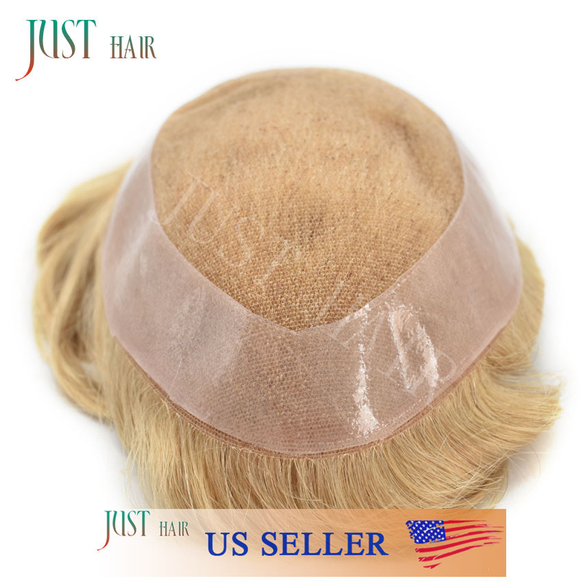 French Lace Front Mens Toupee Lace Hairpiece Poly Hair Replacement PU Around Wig