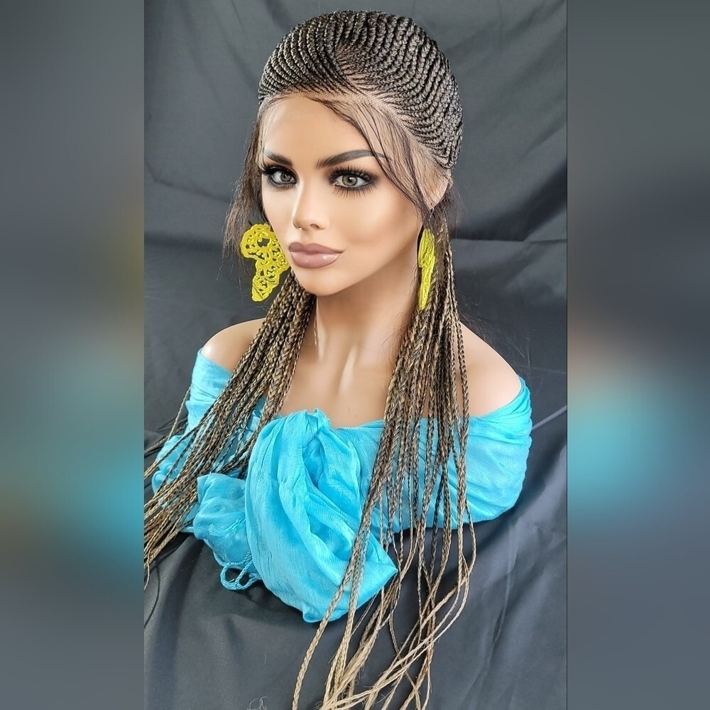 Braided Wig Full Lace 24″ 2/27 Ombre Micro Braids Glueless Ponytail w/ Baby Hair
