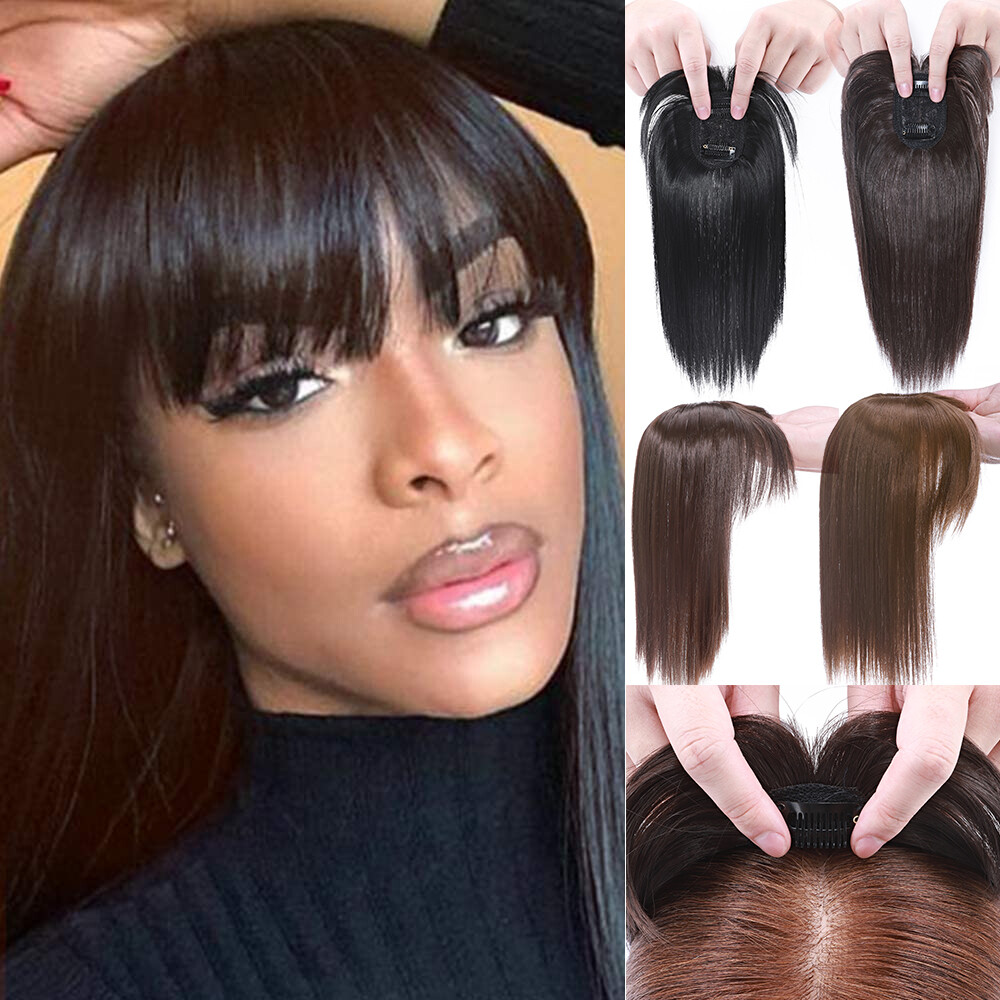 Woman Natural Topper Hairpiece with Bangs Toupee Extension For Thinning Hair US