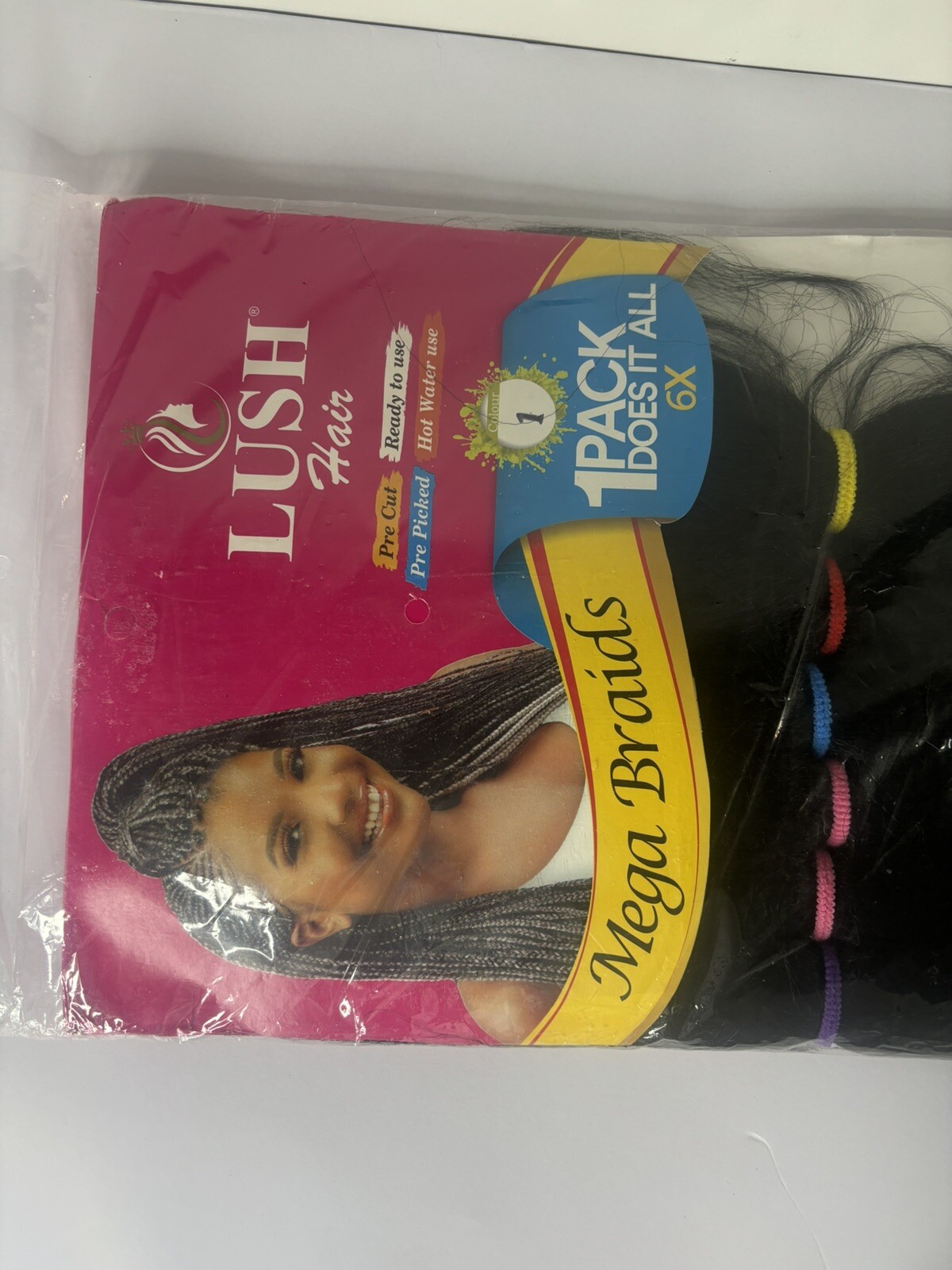 Mega Braids 6X Pre-cut Pre-Picked 55″ Lush Hair Colour 1 (1 Pack Does It All)