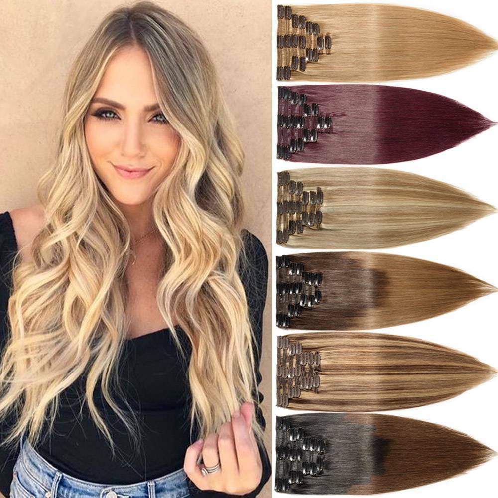 THICK Clip In Double Weft Full Head Remy Human Hair Extensions Double Weft Grey