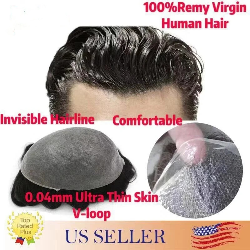 Ultra Thin Skin Hairpiece Invisible Poly PU Mens Toupee Hair 70% Light Density