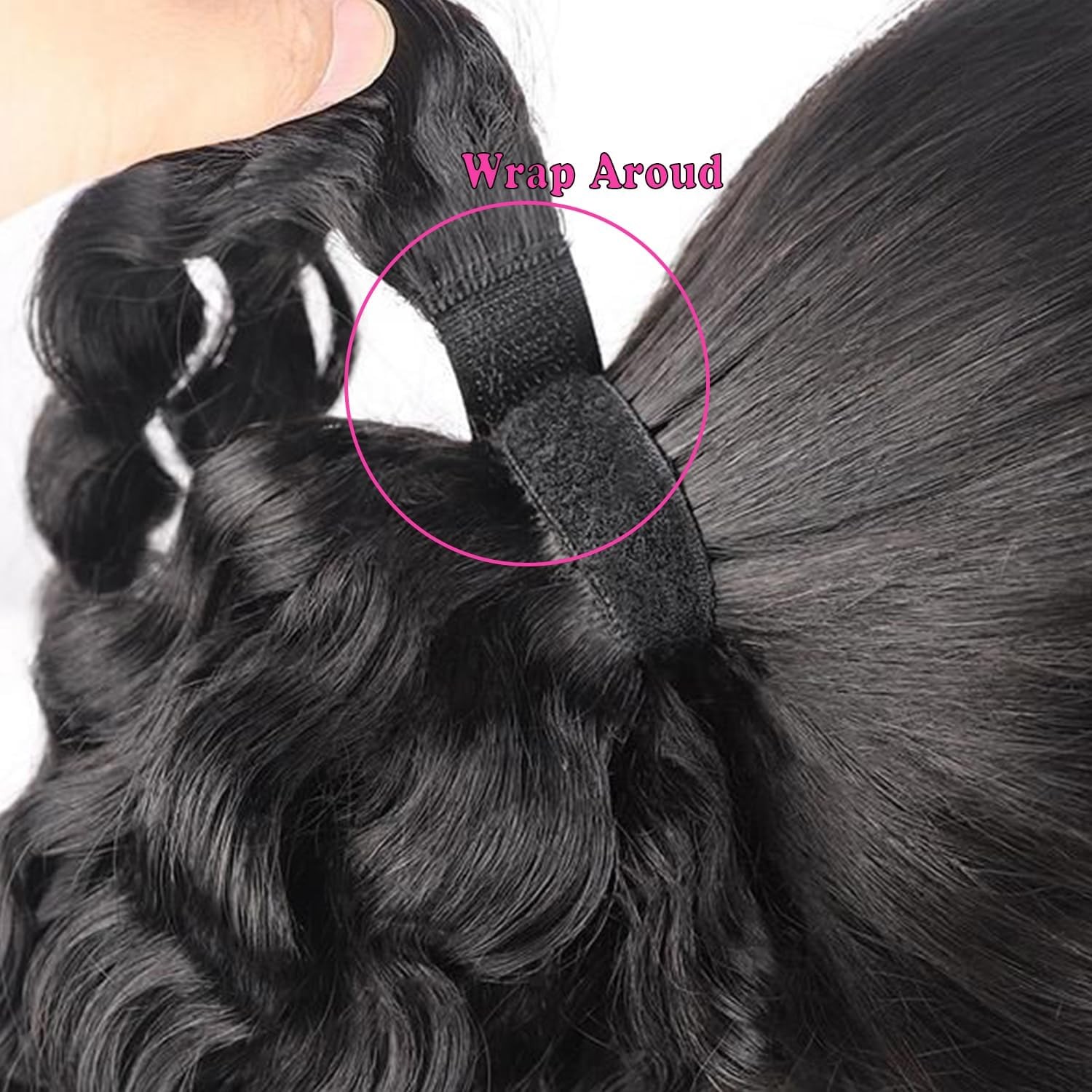 Water Wave Ponytail Extensions Human Hair Wrap Around Corn Wave Pony Paste Br…