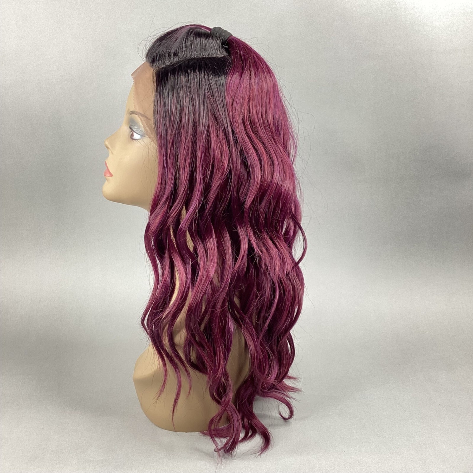 AM Deep Lace Front U-Part Ombre Burgundy Wig Top Pony Ponytail Synthetic