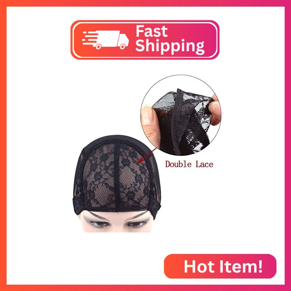 YTBYT Black Double Lace Wig Caps with Adjustable Straps Swiss Lace Hairnet on th