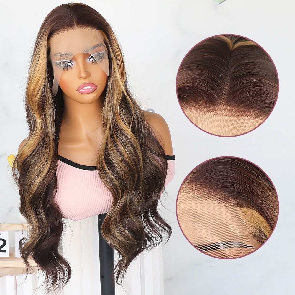 Ombre Brown Blonde Mixed Color Wavy Lace Front Wigs Pre Plucked Natural Hairline