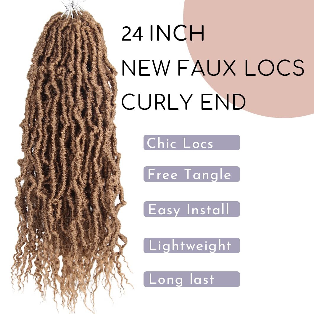 BOHOBABE Faux Locs Crochet Hair 24 Inch, Boho Soft with Curly Ends Pre-looped
