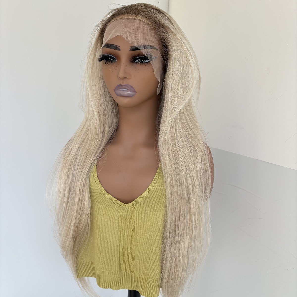 Long Straight Highlight Blonde Women Lace Frontal Wig Synthetic Hair