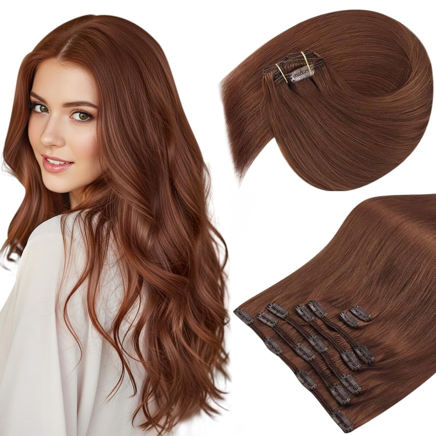 Sunny Hair CLIP-IN 22″ Auburn Brown Human Hair Extensions – CP 33