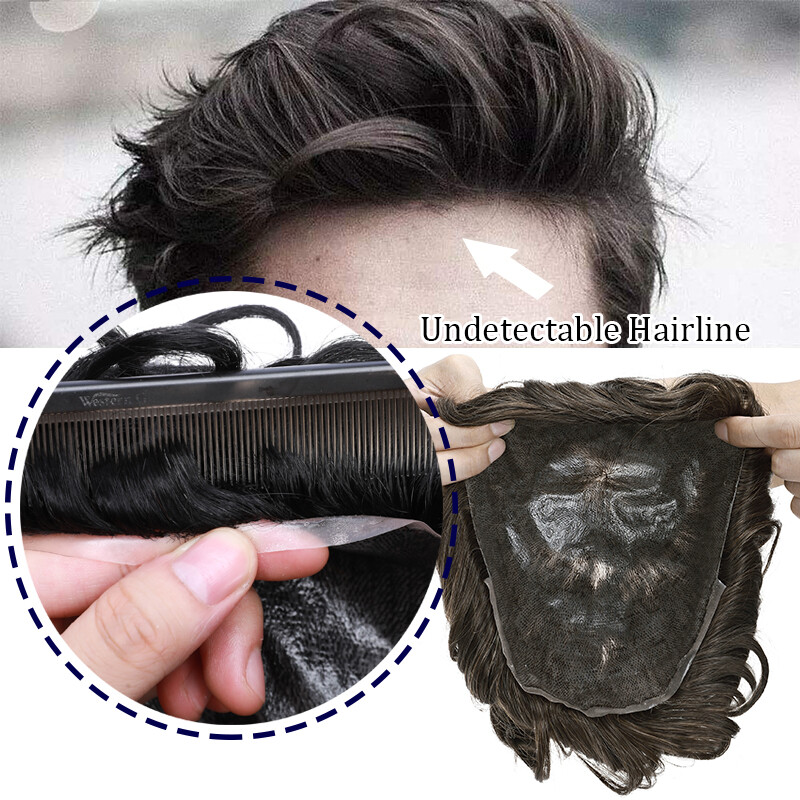 Mens Replacement System 100% Remy Human Toupee Hair Hairpiece Wigs THICK Brown