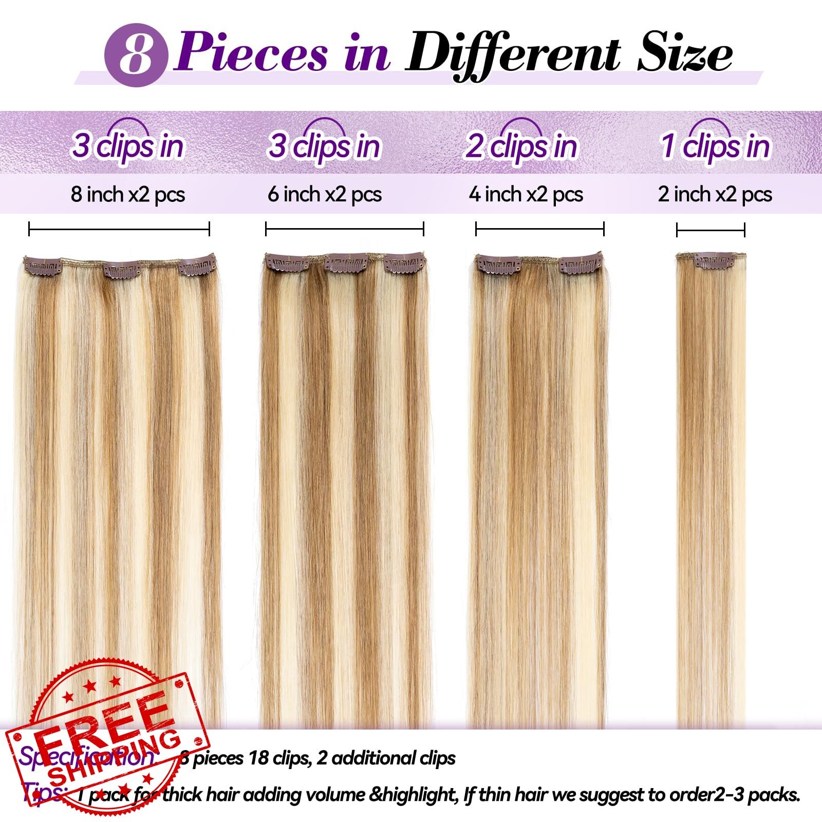 Human Hair Clip In Extensions 16″ 90g Straight Light Blonde