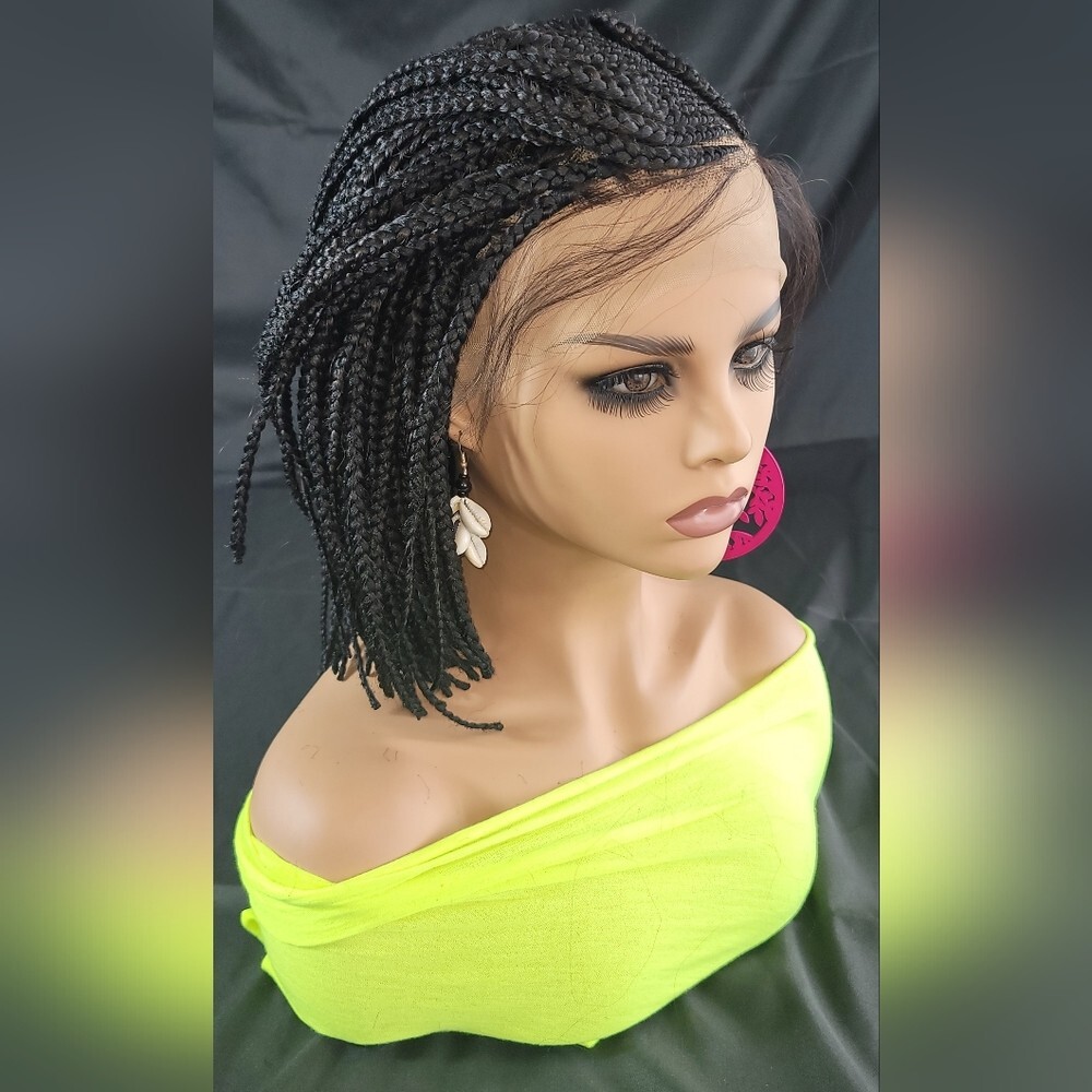 Braided Wig Full Lace Bob Micro Million Braids 6″ Jet Black Glueless NWT Short