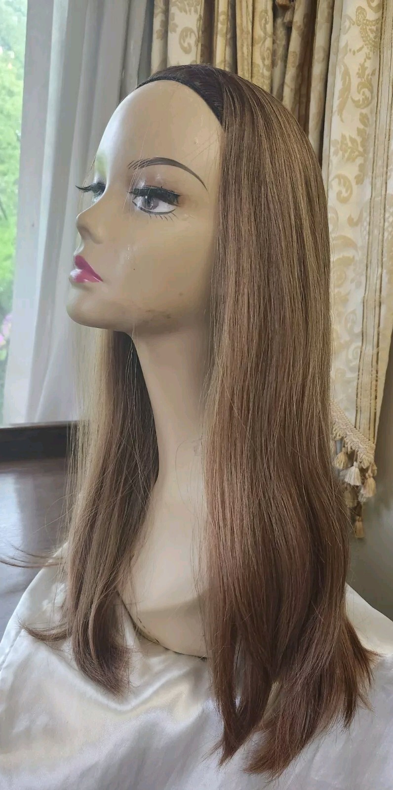 Honey Dark Blonde European 100% Human Hair Band Fall Wig Medium Cap 23” Inches