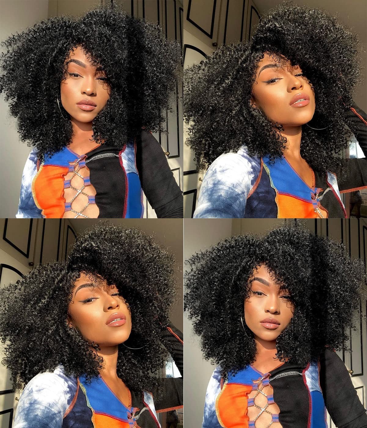 Luxurious 16-Inch Afro Curly Wig with Bangs – Effortless Glamour Awaits!